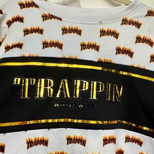FRPLY TRAPPIN World Wide Flame Shirt White with Gold Trappin Size 2XL